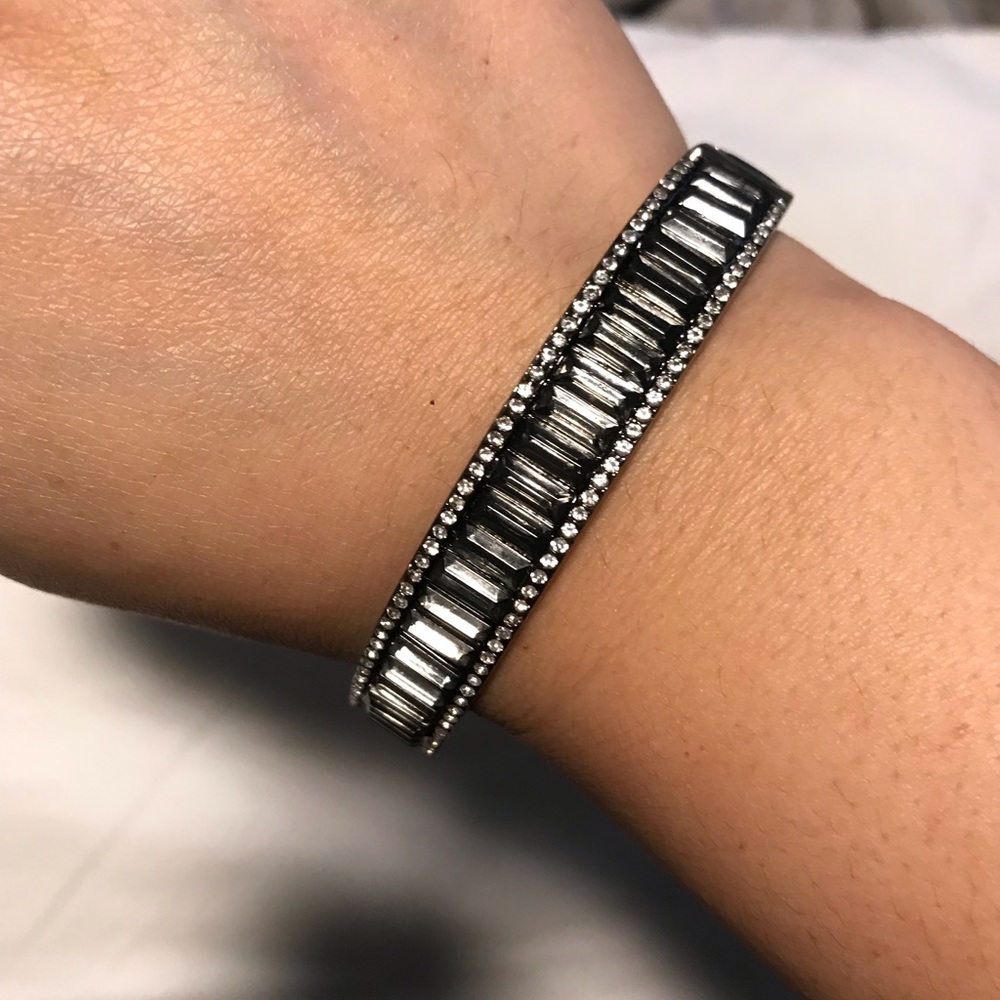 Gunmetal grey rhinestone bangle bracelet